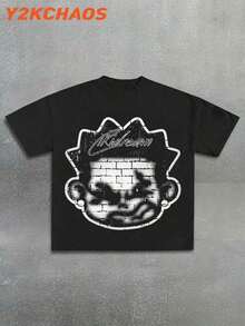 Camiseta de manga corta de algodón puro para hombre, con diseño divertido, cómoda y transpirable, informal, para uso en exteriores, con cuello redondo, de una marca de moda de alta calidad, un regalo sorpresa para familiares y amigos. - Negro - Ver 2