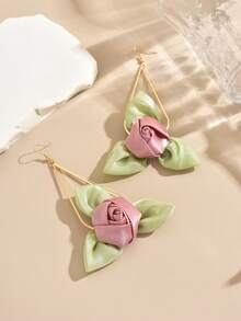 1 Pair Exaggerated 3D Geometric Fabric Flower Earrings For Women - Multicolor - View 4