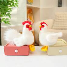 1个逼真白色公鸡毛绒玩偶，可爱卡通站立玩偶，柔软舒适，送给女孩、男孩、朋友的甜蜜礼物，生日礼物，新奇纪念品 - 彩色 - 查看 8