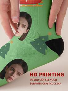 1 Pair Customized Text/Photo Printed Mid-Calf Socks, Personalized Handsome Guy/Beautiful Girl/ Officer Design, Interesting Customized Image Couple Socks, Suitable For Valentine's Day, Birthday Gifts And Other Occasions - Multicolor - View 5
