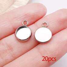 20pcs Stainless Steel Round Pendant Trays Flat Round Bezel Pendant Trays Round Settings Charms For DIY Earrings Necklace Pendants Jewelry Making - Silver - View 18