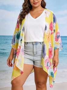 1pc Tropical Floral Print Casual Beach Cover-Up, European And American Style - Multicolor - View 8