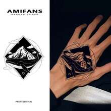 AMIFANS Temporary Tattoo Whale & Mountain Geometric, Semi Permanent Tattoo,Lasting 1-2 Weeks Tattoo, Long Lasting Tattoo, Juice Tattoo, Realistic Tattoo, Romantic Tattoo, Fake Tattoo, Waterproof, Authentic Tattoo Look, Niche Design Tattoo, Fruit Tattoo, Plant-Based Tattoo - Black - View 8