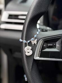 1pc Devil's Eye Butterfly Car Steering Wheel Chain Full Of Diamond Shining Letters Women's Interior Decoration Accessories - A - View 3