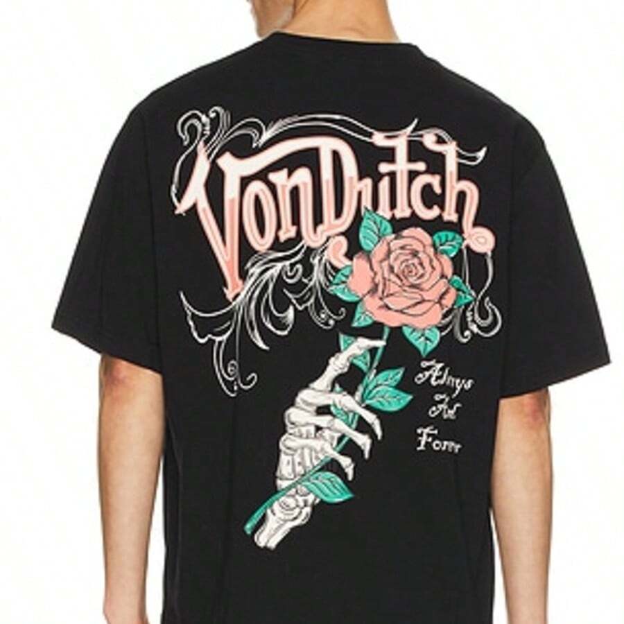 Fashion Vintage Prints Shirt, Summer Tops Streetwear, 1pcs Women's Von Ditch Dragon Floral Design Red And Green Print Fabric Soft & Skin-Friendly Unisex Style Gifts For Spring Festival, Valentine's Day, St. Patrick's Day & World Cup-Van Dutch Dragon Print Women T Shirt Classic Americana Style Graphic Sports Fan Gift - Đen 2 - Xem 1
