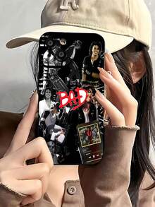 Tema del álbum BAD de  en blanco y negro.funda de teléfono Fundas compatibles con ,Apple,VIVO,OPPO,,, y Honor.Fabricadas en silicona TPU,ofrecen protección contra golpes y caídas. - Negro - Ver 3