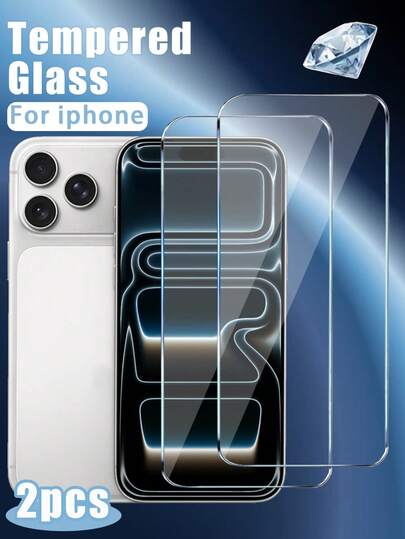 2pcs - 9H Hardness Tempered Glass Screen Protector For IPhone 17 Pro Max 6.9 Inch, Easy Installation, Suitable For IPhone 17 Pro/17 Air/17/16 Pro Max/16 Pro/16 Plus/16/15/14/13/12, Can Be Gift For Family And Friends, Phone Accessories Compatible With Phone Cases