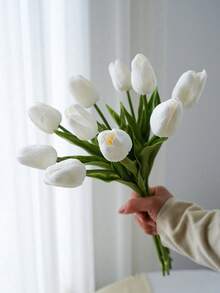 1/20pcs Lifelike Tulip Flower Bouquet, Suitable For Wedding, Valentine's Day, New Year Gift, Mother's Day Gift, Garden, Home Decor, Bathroom Accessories, Bedroom Decor, Artificial Flowers, Fake Plants, Living Room Accessories, Wedding Decor, Vase Filler, Floral Bouquet, Outdoor Artificial Plants - Orange - View 8