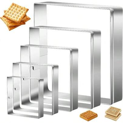 Square Cookie Cutter, 5 PCS Biscuit Cutters Baking Stainless Steel Cookie Cutter Set Square Bbiscuit Cutters Biscuit Molds Geometric Baking Supplies Homemade Cookies, Pastry, Fondant, 5 Sizes