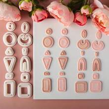 Set de 2 moldes de arcilla suave con diseño geométrico asimétrico minimalista básico, cortador de arcilla pendiente asimétrico creativo, herramienta de manualidades DIY de juego - Blanco - Ver 12