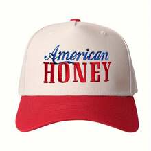 Unisex Adjustable Baseball Cap With Embroidered "HONEY" Lettering, Perfect For Truckers And Travelers. - Red-Beige - 查看 9