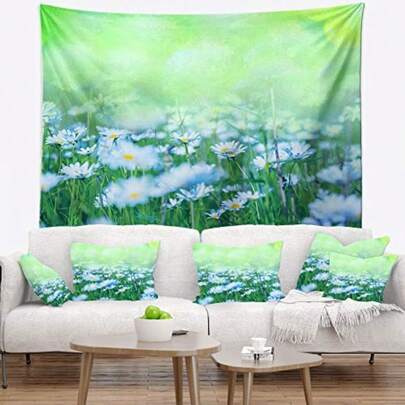 Designart TAP12475-50-60 ' Chamomile Green Background' Flower Blanket Décor Art for Home and Office Wall Tapestry Large: 50" x 60"