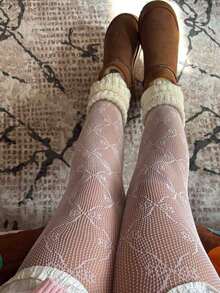 1 Pair Women's Floral Lace Tights/Stockings, Fishnet Stockings, High Waist Slimming Tight Fit, Plus Size, Suitable For Various Occasions For Dress, For Christmas Gift - 黑色 - 查看 4