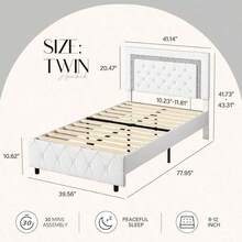 Upholstered Bed Frame, Modern Platform Bed Frame With Headboard And Footboard, No Boxing Spring Needed, Easy Assembly, Black// Pink/ Purple/ White/ Beige / Green, Twin/ Full// King - trắng - Xem 8