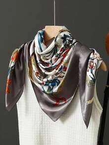 女士时尚印花围巾，35.4英寸方形丝滑披肩，新款90*90厘米多功能领巾，奢华防晒围巾 - 彩色 - 查看 7