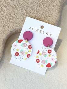 1 Pair Women's Strawberry Print Ceramic-Like Cute Fresh Round Acrylic Earrings - Multicolor - View 3
