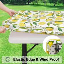 1 pieza Mantel elástico para exteriores con patrón de limón, mantel floral de frutas de verano amarillo, decoración del hogar para mesa de cocina y comedor, mantel con patrón de limón, adecuado para primavera y verano - D - Ver 5