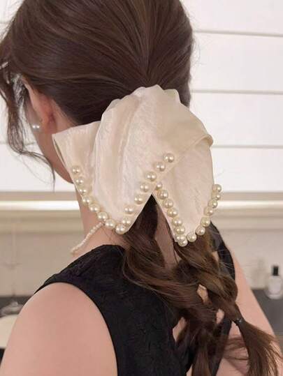 1条20厘米/7.87英寸白色缎面方巾，时尚百搭优雅高端简约发饰，适合日常外出、休闲、聚会、通勤、洗脸、沐浴、化妆、搭配服装。