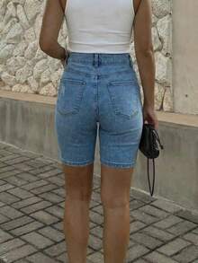 Quần short denim co giãn dành cho nữ, trang phục thường ngày đi biển/nghỉ mát/lễ hội nhạc đồng quê mùa hè. - Rửa trung bình - Xem 4
