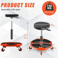 COSTWAY Height Adjustable Rolling Creeper Stool, Rolling Garage Seat W/ Tool Storage Tray, 4 Universal Wheels, 360° Rotation, Functional Pneumatic Mechanic Stool For Repair Shop, Red - A - View 6