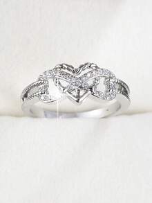 1 pieza Anillo de mujer con diseño delicado en forma de corazón con circonita cúbica, regalo para ocasiones especiales - Multicolor - Ver 10