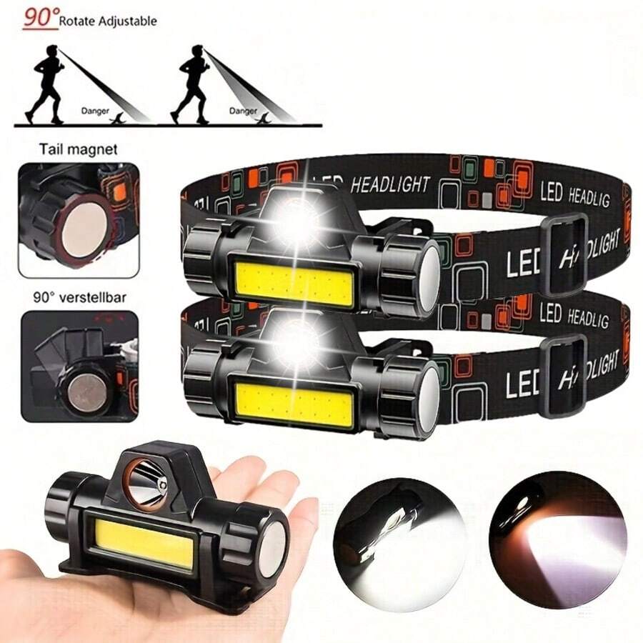 LiHangStar 1/2/4pcs Outdoor Super Bright LED Headlamp, USB Rechargeable Front Light, Adjustable Lighting Angle, Magnetic Headlamp Flashlight, Suitable For Camping, Running, Fishing, Emergency