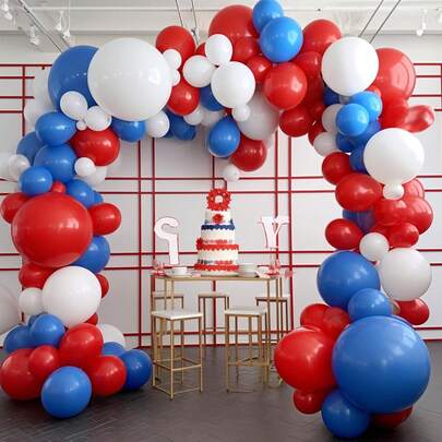 124Pcs Red White And Blue Balloon Arch Kit,Royal Blue Red White Balloon Set Different Sizes Pack For Balloon Garland As 4th Of July Decorations,Independence Day Theme Party Decorations,Kids Birthday Party Supplies