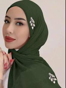 端庄优雅的女士奢华水钻装饰针织头巾，透气穆斯林头巾 - 彩色 - 查看 6