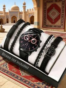 Bộ 1 đồng hồ nam thể thao thường ngày, mặt tròn số La Mã, máy quartz, dây da, thích hợp đeo hàng ngày, quà tặng sinh nhật, tựu trường, Lễ Tạ ơn, Ngày Valentine (Không bao gồm hộp đồng hồ) - màu đen - Xem 1