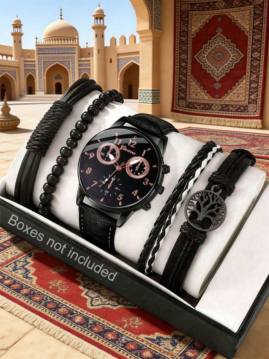 Bộ 1 đồng hồ nam thể thao thường ngày, mặt tròn số La Mã, máy quartz, dây da, thích hợp đeo hàng ngày, quà tặng sinh nhật, tựu trường, Lễ Tạ ơn, Ngày Valentine (Không bao gồm hộp đồng hồ) - màu đen - Xem 1