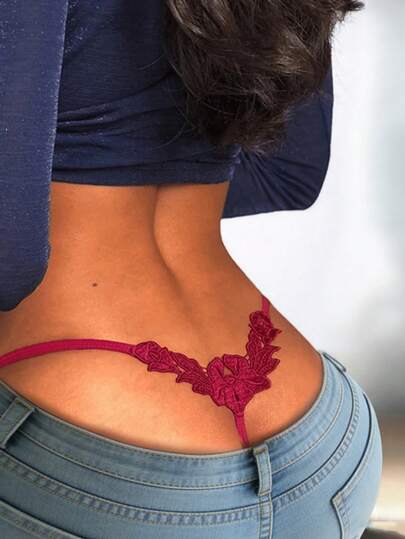 1pc Christmas Gift, Burgundy Women's Low-Waist Sexy Lingerie, Comfortable Sexy Panties, Women's Lifting & Slimming Waist Belt Thong