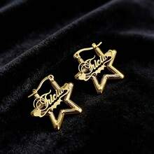 Custom Name Mini Hoop Earrings, Personalized Name Star Earrings For Women, Custom Stainless Steel Earrings,Perfect Gift For Daily Wear Or Any Occasion - Gold - View 5