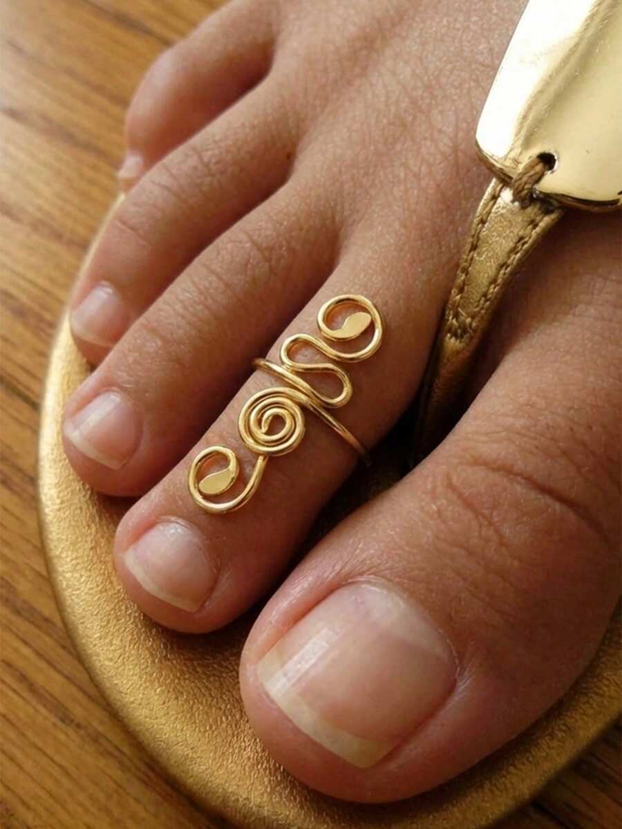 1pc New Copper Alloy Minimalist Twisted Adjustable Toe Ring [Random Ring Shape] - Gold - View 1