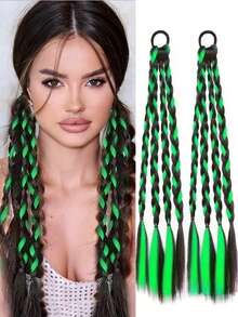 2 Pieces Set Of Y2K Style Synthetic Multi-Strand Rainbow Long Braid Hair Extensions With Elastic Rubber Bands For Ponytails - Multicolor - View 12