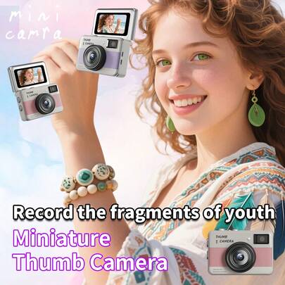 Reletech Retro Flip-Screen Thumb Camera | HD Pocket-Sized CCD Camcorder With Neck Strap For Students
