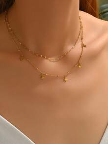 LIEBEIRIS 1 chiếc vòng tay bằng thép không gỉ mạ vàng 18K, mặt dây chuyền hình đĩa hai lớp tối giản, thích hợp cho nữ giới đeo hàng ngày và làm quà tặng. - Vàng - Xem 4