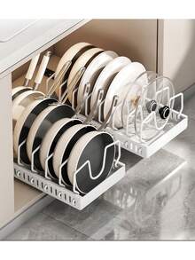 1pc Kitchen Pot Pan Lid Organizer Rack - Space-Saving Expandable Storage Shelf With Pot Lid Holder, Utensil Rack And Draining Board - Multicolor - View 16