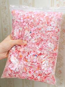 50克/袋（约500-600个）3D立体美甲饰品，粉色爱心花朵蝴蝶结月亮星星造型，树脂材质，平底，水钻材质，适用于美甲DIY手工饰品配件 - 彩色 - 查看 2