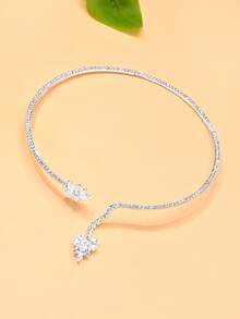 1pc Fashionable Luxury Zirconia Flower Choker Necklace, Women's Elegant High-End Rhinestone Open Collar Jewelry Accessory, Gift - Silver - View 3