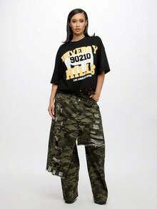 Camiseta Oversize Crop Top  90210 con Estampado Gráfico de LA County, Estilo Retro de Programa de TV, Ropa Urbana para Fans, Moda de Verano y Festivales - Negro - Ver 5