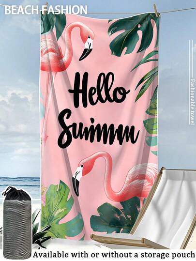 Khăn tắm biển in hình lá cây và chim hồng hạc [Siêu mềm, nhanh khô 250gsm] | Kích thước 70*140cm/90*180cm tùy chọn | Khăn tắm di động thấm hút cao, trang trí phòng tắm, thích hợp cho bãi biển mùa hè, bơi lội, du lịch, cắm trại, tập thể dục