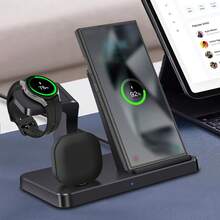 3 In 1 Charging Station Compatible With Samsung, Fast Wireless Charger Stand Compatible With Galaxy S26/S25/S24/S23/Z Fold/Flip Series, Compatible With Galaxy Watch Ultra/8/7/6/5, Compatible With Galaxy Buds Pro/4/3/2 - Black - View 2