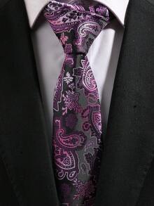 1条男士经典佩斯利花纹领带，黑橙紫图案西装领带，适合商务、派对和日常穿着。 - 彩色 - 查看 5