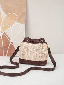 2026新款时尚女士手提包，镂空水桶包，韩版女士斜挎草编包 - 彩色 - 查看 8