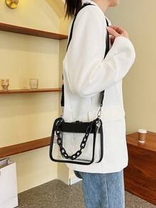 1 Set Bolsa Transparente con Monedero, Bolsa Cuadrada Pequeña de PVC Impermeable, Versátil Bolso Bandolera de Gran Capacidad - Negro - Ver 8