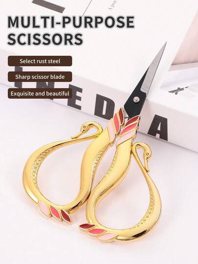 1pc High-End Professional Stainless Steel Gold Precision Pointed Scissors, Multi-Functional Vintage Beauty Embroidery Scissors Suitable For Facial Hair, Eyebrows, Eyelashes, Beard, Nose Hair, Professional Beauty Scissors For Home, Travel And Outdoor Use