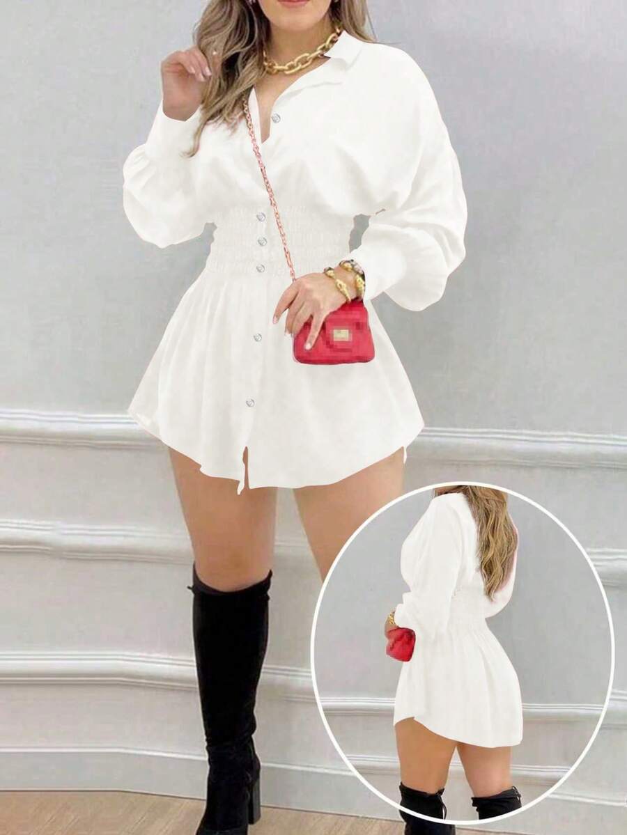 Camisa Semitransparente de Moda Feminina, Elegante, Estampa Floral para Uso Diário, Cintura Franzida, Manga Longa, Ajuste Slim, Camisa Leve, Primavera Branca - Branco - Visão 1