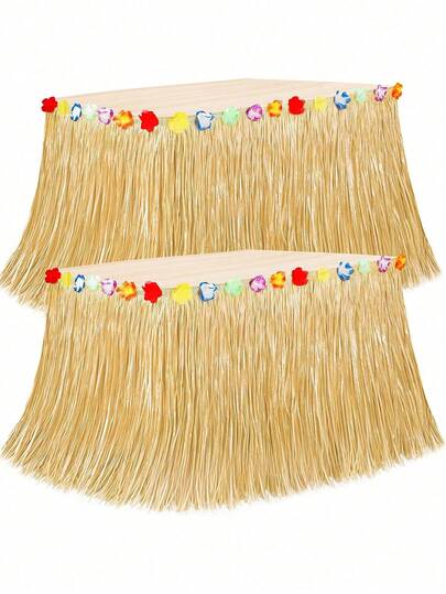 草黄色夏威夷风情派对桌裙，夏威夷编织桌裙，夏威夷装饰桌裙，适合热带夏威夷主题派对服装、派对装饰、沙滩派对、泳池派对、装饰桌裙、夏威夷主题生日派对