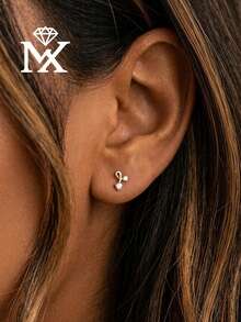 SYMFNY 925 Sterling Silver Mini Ribbon Knot Stud Earrings With Sparkling Zirconia, Tiny 6mm Dainty Gold Earrings For Women, Hypoallergenic Minimalist Jewelry Gift - Earrings - View 1