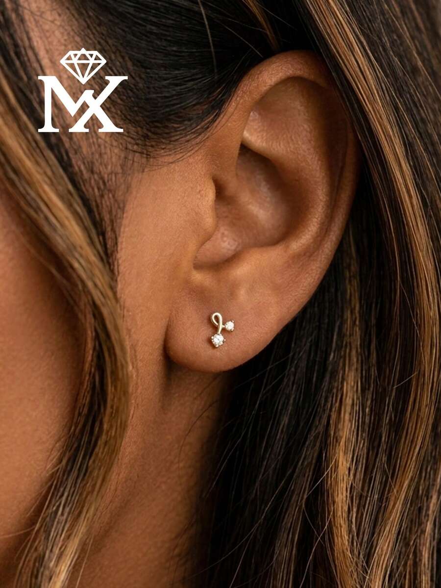 SYMFNY 925 Sterling Silver Mini Ribbon Knot Stud Earrings With Sparkling Zirconia, Tiny 6mm Dainty Gold Earrings For Women, Hypoallergenic Minimalist Jewelry Gift - Earrings - View 1